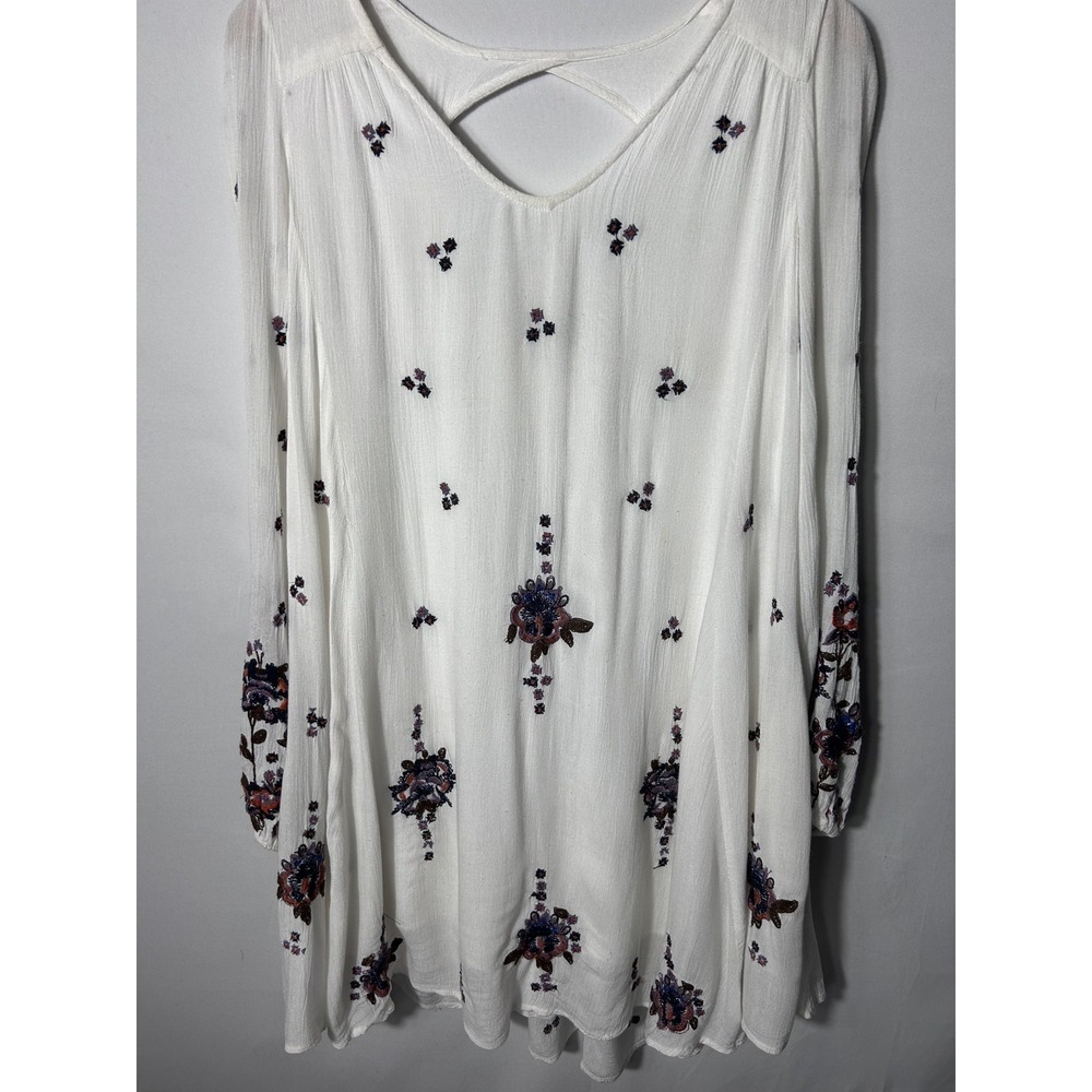 Free People Embroidered Dress Womens Small White Floral Boho V Neck Swing Lined - Picture 3 of 8